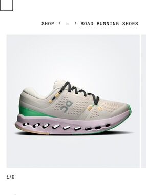 On Running Cloudsurfer Women’s Running Shoe in Light Gray with Green Accents